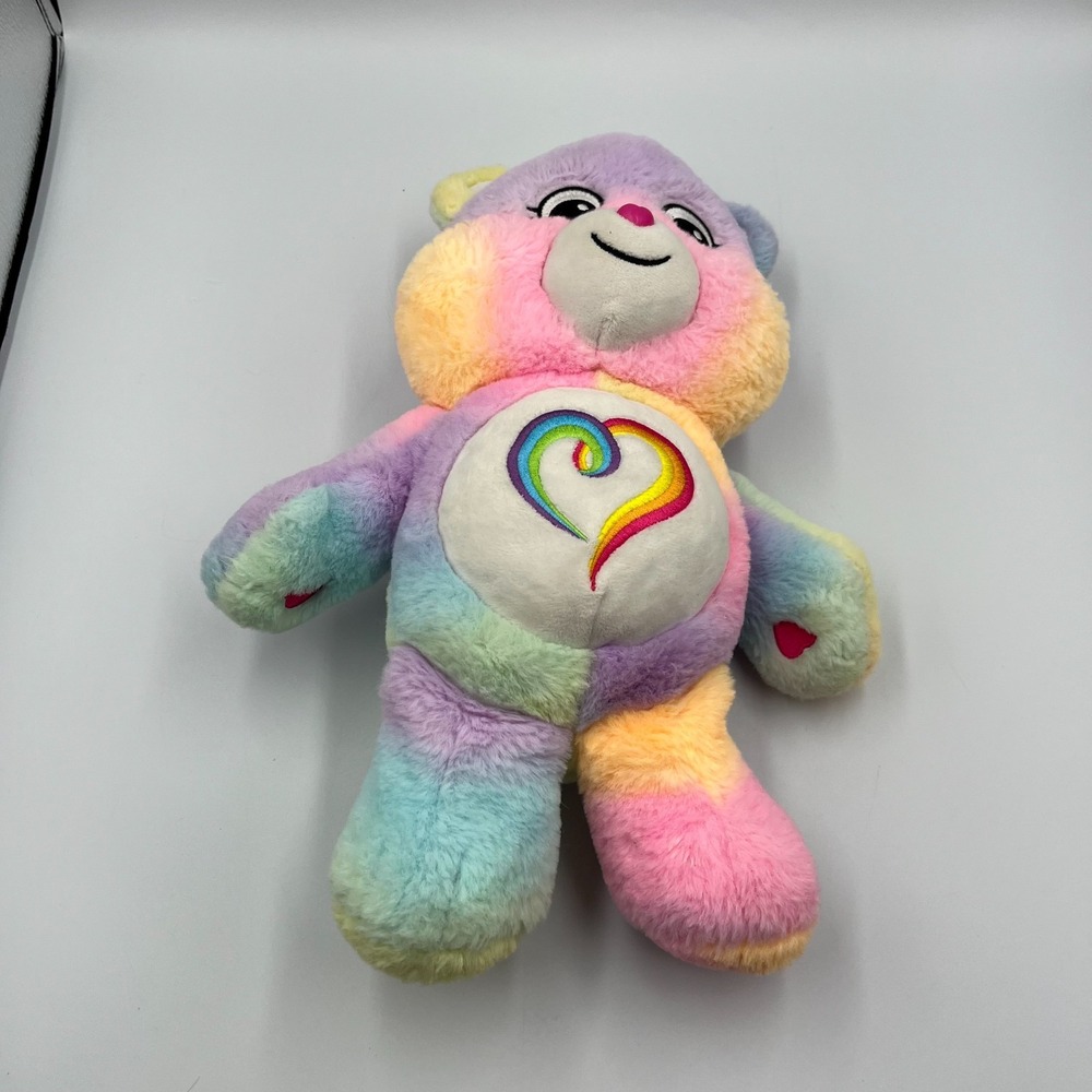 Care Bears Togetherness‎ Bear 14" Plush Doll Rainbow Tie Dye Heart 2021 Clean - Picture 3 of 10